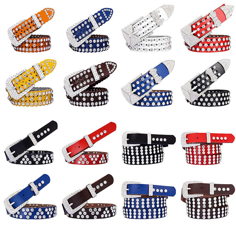 

Fashion Rhinestone Genuine Leather Belts For Women Punk Luxury Brand Belt Two Layer Cowhide Waist Strap for Jeans Waistband
