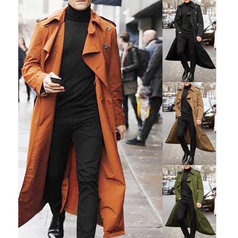

Men' Trench Coats Winter Jacket High Quality Long Lapel Windbreakers Male Business Warmness Brand Oversize Overcoat For Wholesale, Black