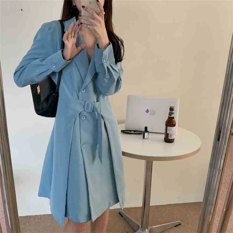 

Stylish Office Lady High Street Slim All Match Loose-fitting Outwear Casual Femme Blazers Dresses Vestidos 210525, Blue