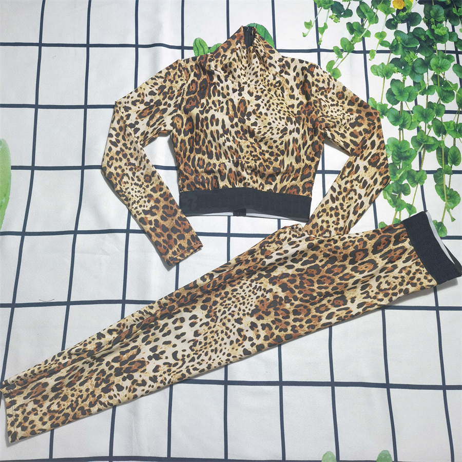 

Cheetah Women's Two Piece Pants Tracksuits Yoga Suits Leopard Black Print Long Sleeves Waist Slim Leggings Sport Suit, Gray