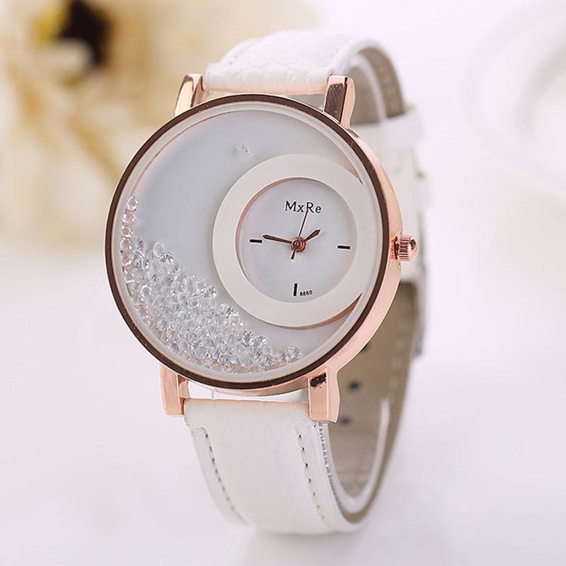 

Wristwatches Montre Femme 2021 Ladies Watches Casual Woman Leather Quicksand Rhinestone Quartz Bracelet Wristwatch Watch Clock Women