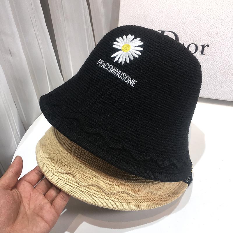 

Korean Version Of Spring And Summer Day Sunshade Hat Small Daisy Embroidered Japanese Lady Bucket Wide Brim Hats, Blue;gray