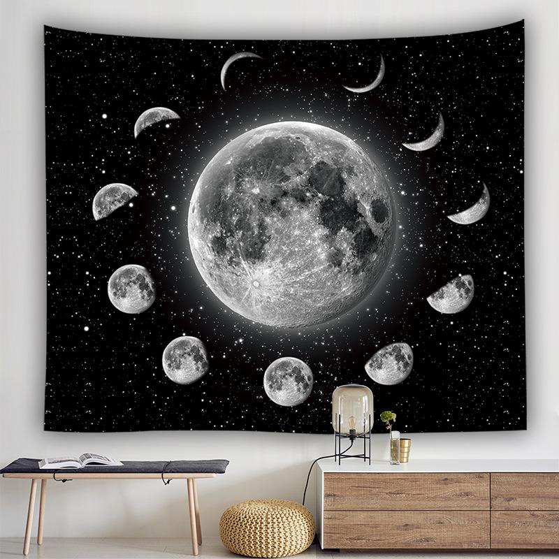 

Tapestries Divine Moon Phase Cloud Tapestry Wall Hanging Black Background Large Bedroom Dorm Room Bohemian Decoration Blanket Carpet