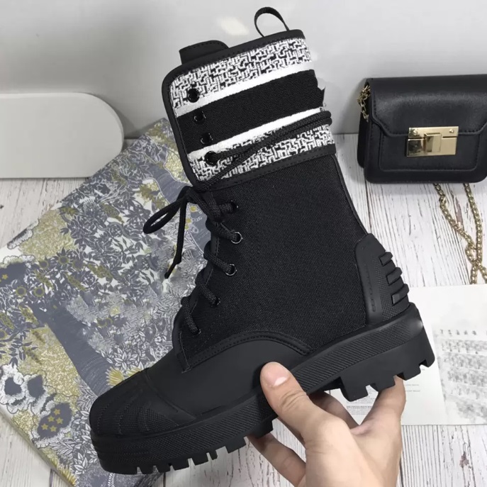 

Luxury ankle boots book tote handbag with embroidered hem shell lace-up star outsole size 35-42, Black