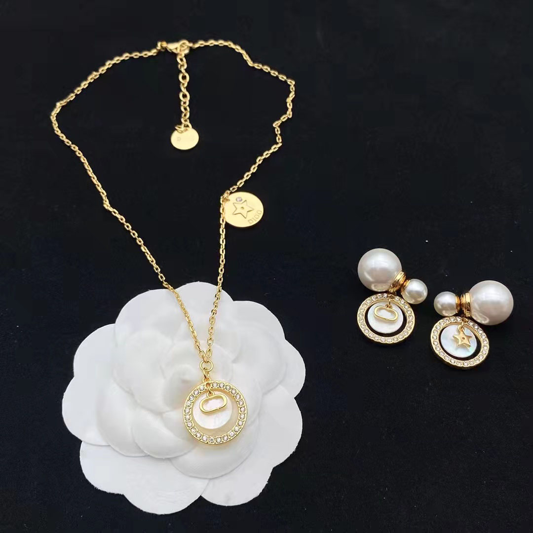

2021 EarringsNew D Home Big Circle Diamond Pendant Earrings White Enamel 18K Gold Brand Designer Long Necklace Ladies Fashion Simple Gift Jewelry, Silver