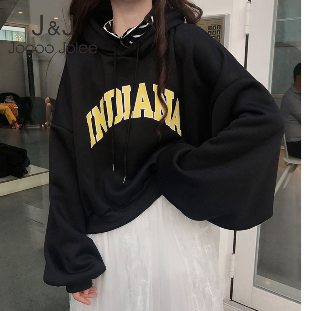 

Jocoo Jolee Women Winter Thick Loose Hoodies Batwing Sleeve Letter Print Oversized Sweatshirts Casual Warm Pullovers Streetwear 210518, Black