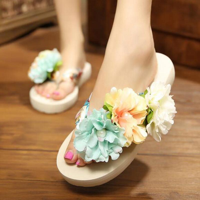 

Slippers Pantoufle Femme Ladies Slim Women Flower Beach Flip Flops Sandals Shoes Bath Summer For, Black