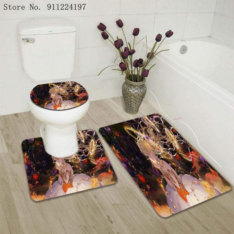

Printed Japanese Anime Bathroom Mat Set Flannel Anti-Slip Kitchen Bath Carpet Toliet Rug Floor Mats Washable Accessory