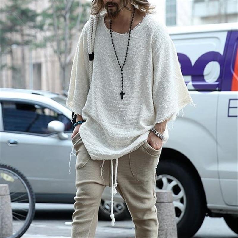 

Men's top trendy loose T-shirt men fashion bat sleeve tshirts Custom Personalized Apparel tee shirt, Beige