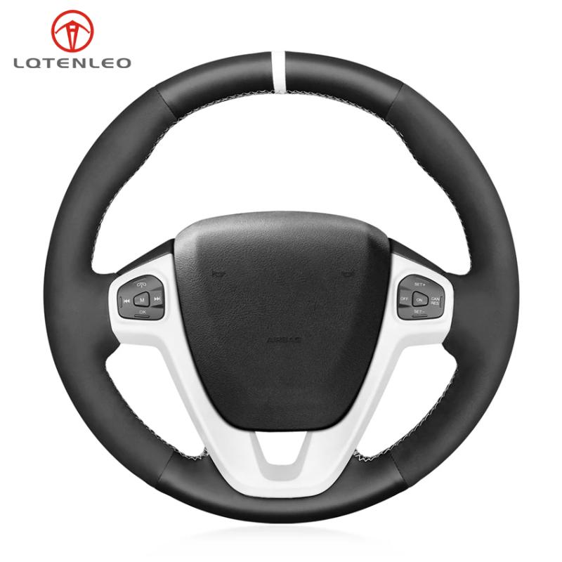

Steering Wheel Covers LQTENLEO Black Suede Genuine Leather Hand Car Cover For Fiesta 2011 2012 2013 2014 2021