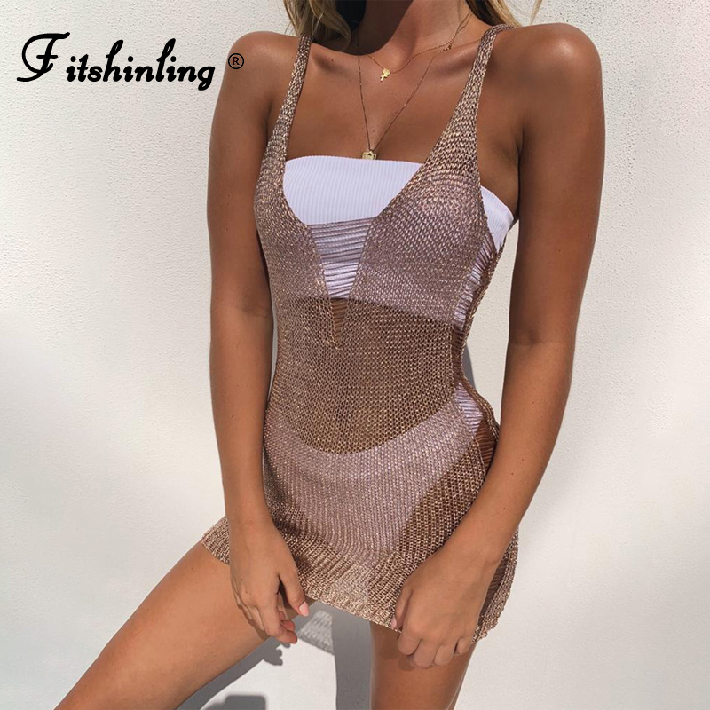 

Fitshinling Bohemian Vintage Dress Beach Cover Up Swimwear Bikini Outing Holiday Summer Sheer Sexy Hot Sundress Pink Pareo 2021