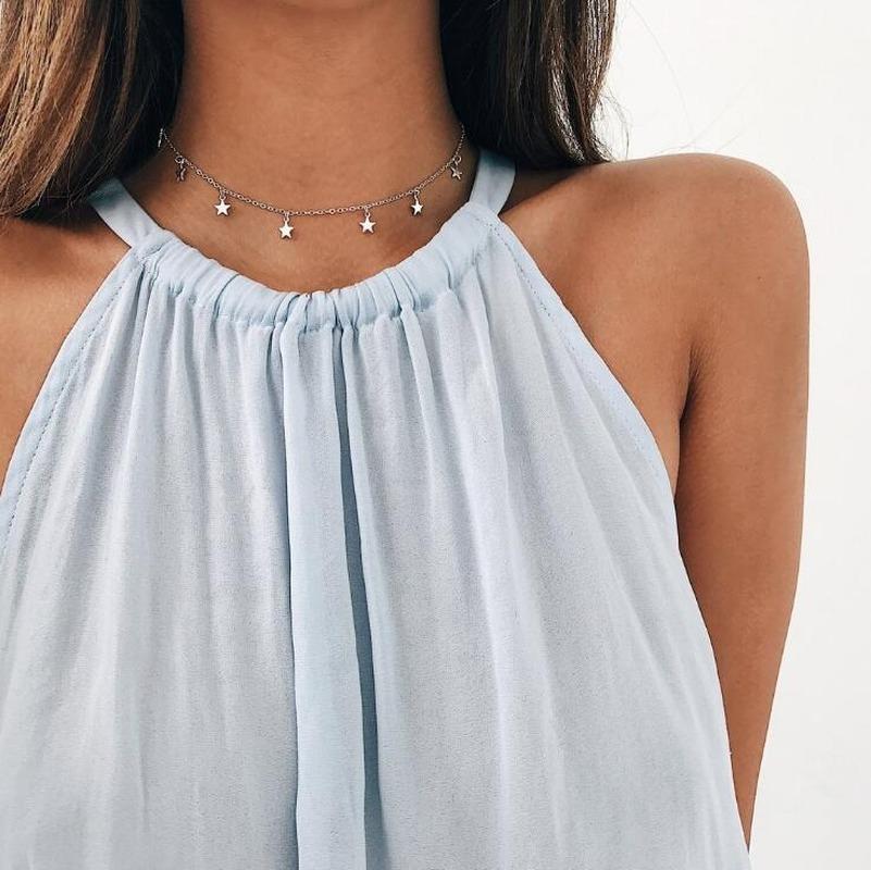 

Pendant Necklace Jewlery Zinc Alloy Trendy Women Chains Necklaces Metal Star Link Chain, Silver