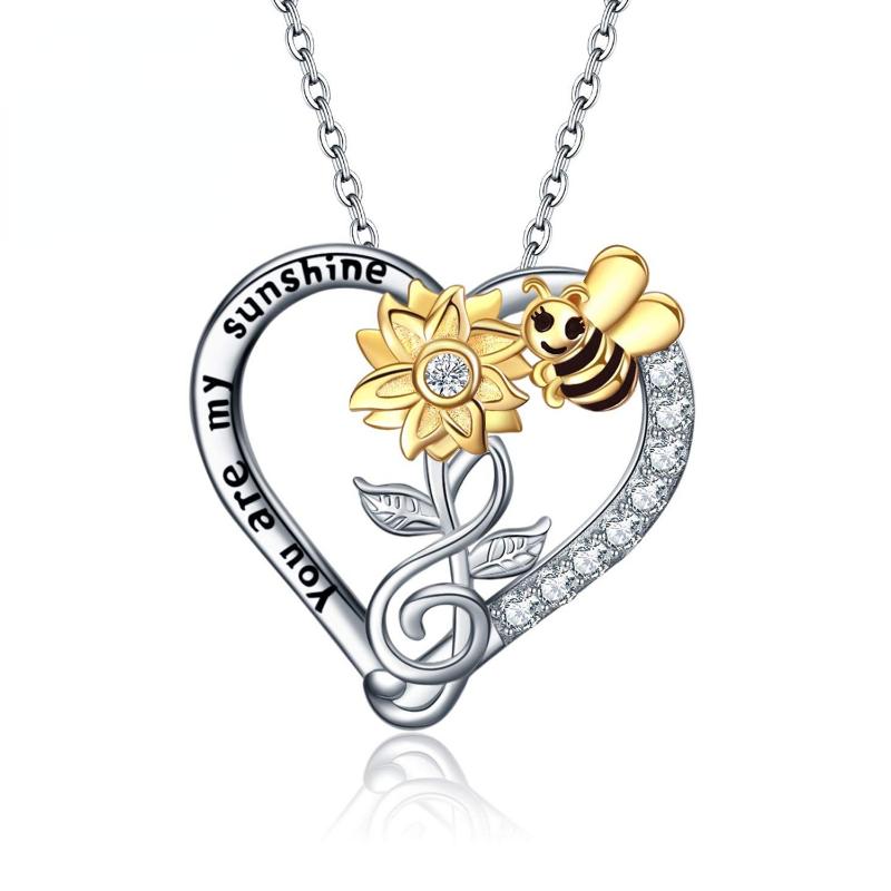 

Pendant Necklaces 2022 Women's S925 Sterling Silver Diamond Studded Heart-shaped Sunflower Bee Simple Lettering Versatile Jewelry