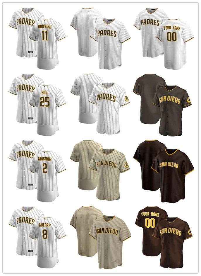 

Custom Jersey Mens women Youth San Diego Padres 11 Yu Darvish 2 Trent Grisham 8 Javy Guerra 25 Tim Hill Baseball Jerseys white brown, Blue;black