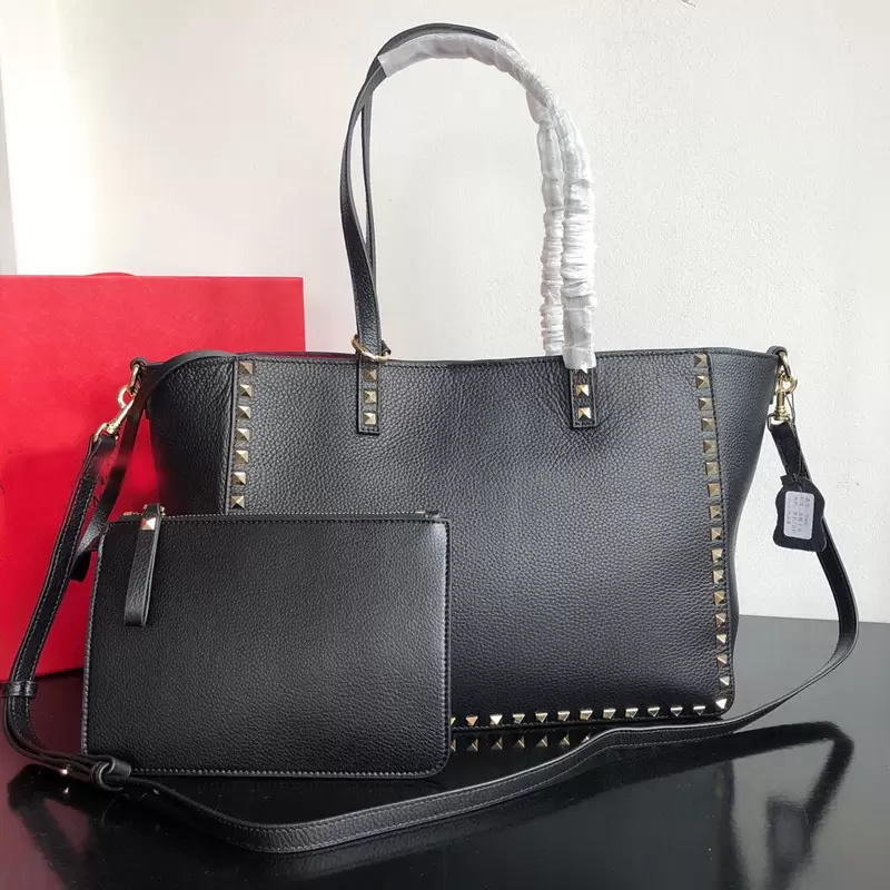 

Stud Tote Bag Rivet Handbags Purse Large Capacity Travel Shoulder Bags Litchi Pattern Genuine Leather Fashhion Letter Removable Adjustable Cross-body Strap