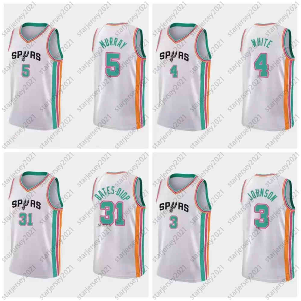 

San Antonio's Spurs's Dejounte Murray #5 Basketball Jerseys Derrick White #4 Keita Diop #31 SanAntonioCity jersey 2021-22 75TH Diamond, Black;red