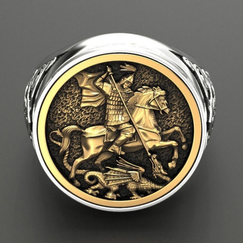

style cloud mythology brocade nordic ring for men's domineering knight silver plated ring gift, Slivery;golden
