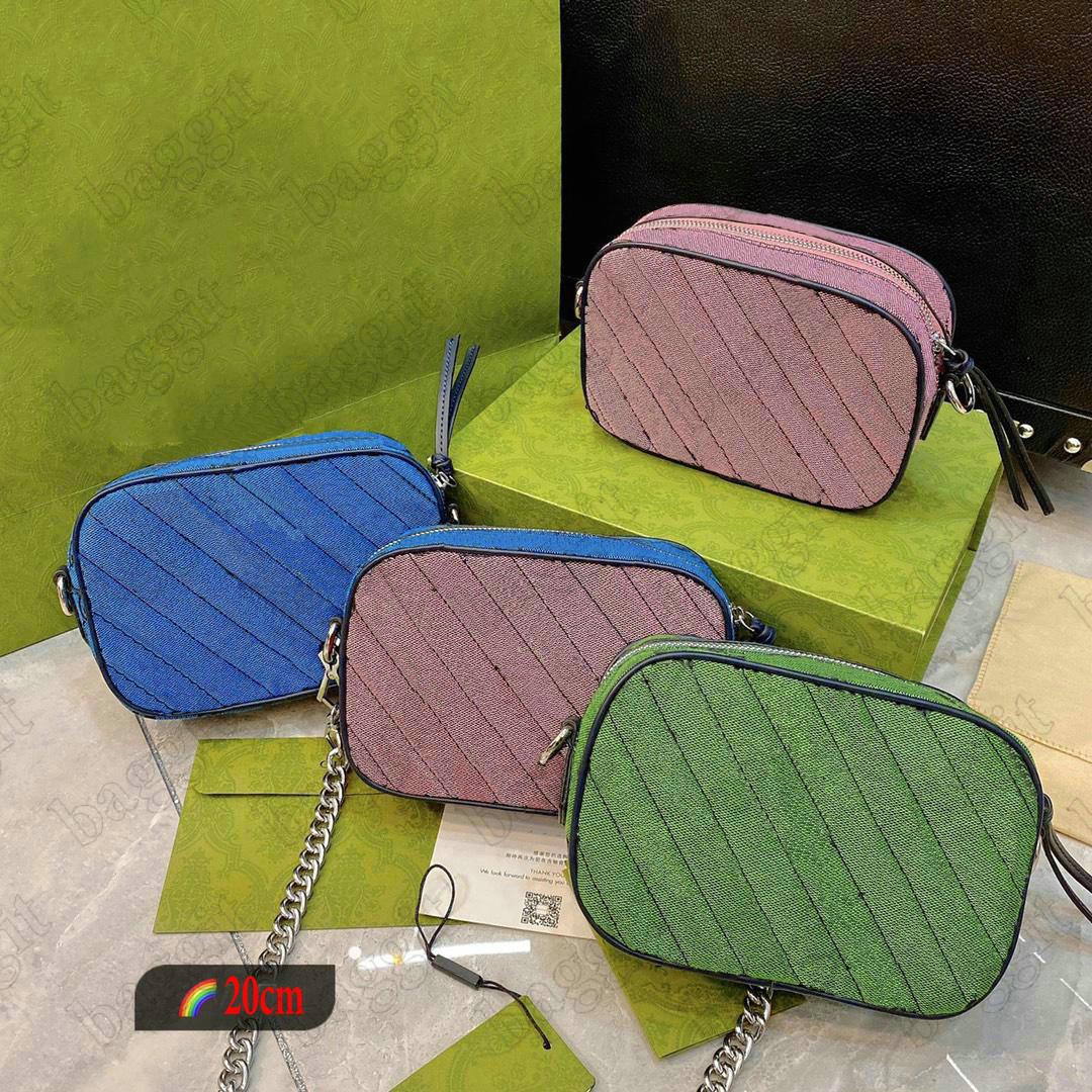 

2022 new Marmont Multicolour Small Shoulder Bag In Pink Green Blue Chain Cross Body Italy Stripe Canvas Leather Designer Womens Shopping Bags Flap Purse Wallet