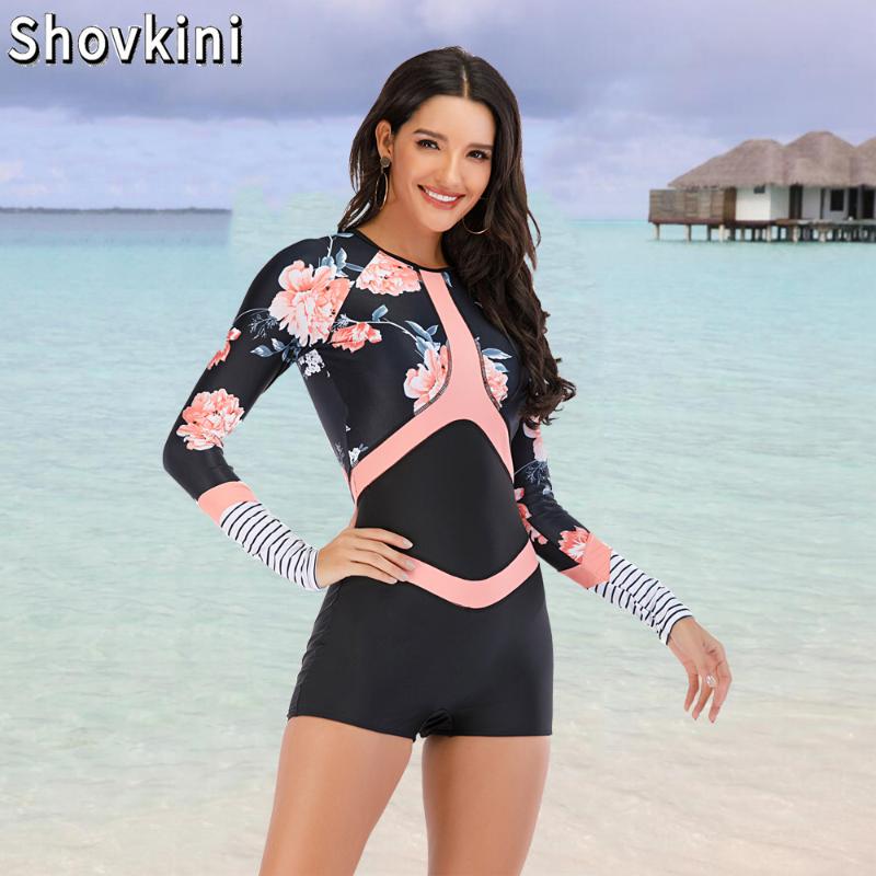 

One Piece Swimsuit Summer Long Sleeves Print Surfing Suits Padded Zipper Plus Size Swimwear Girl Rashguards Maillot De Bain One-Piece