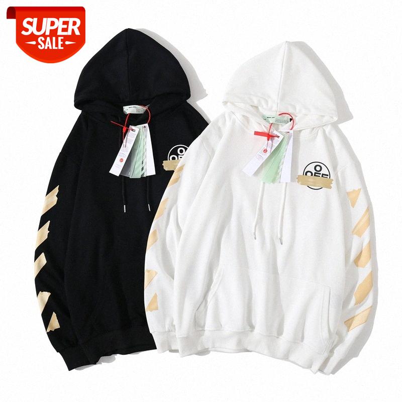 

Kraft tape printed sweater OW arrow men and women couples base thin jacket #lv3V, Black