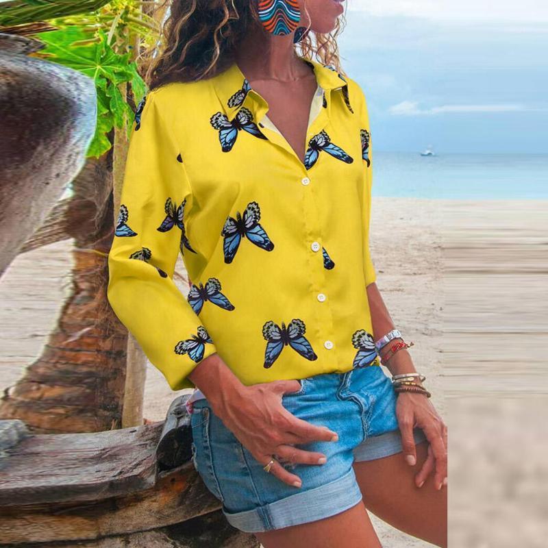 

Women' Blouses & Shirts 2021 Women Fashion Colorful Butterfly Print Casual Smock Blouse Office Lady Long Sleeve Pocket Shirt Chic Blusas To, Yellow