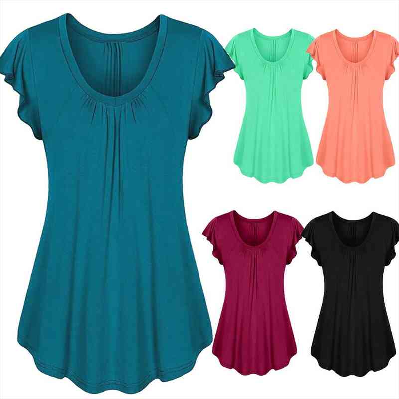 

Plus Size 6xl Summer Ruffled Solid Tunic Blouse Short Sleeve Shirts Women Blusas Fashion Shirt Women Tee Top Female Shirt, White