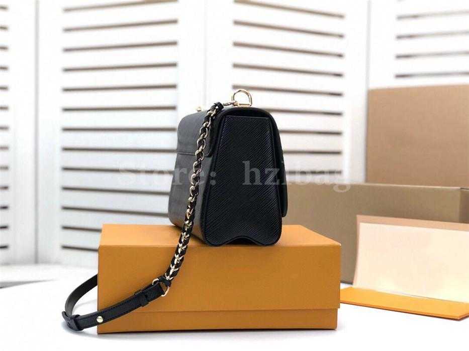 Twist Mm Chain Bag Black Wave Base Cross-Body Purse Wallet Grained Cowhide Leather Classic Handbag