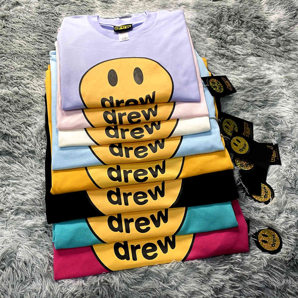 

2020 Drew House T-shirt Short Sleeve O-Neck Cotton Hip Hop Tee Men Women Smile Drew Tees Streetwear Tops, White;black