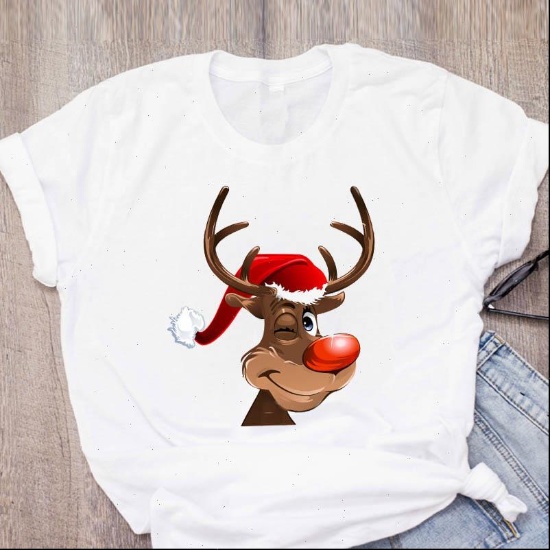 

graphic cartoon deer funny cute womens t shirt winter 90s clothes merry christmas print lady tees female, White