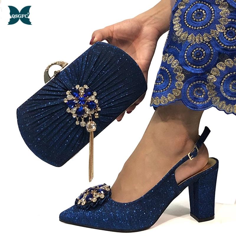 

Nigerian Arrival Italian Design Fashion Elegant Women Shoes And Bag Set In Royal Blue Color For Party Wedding Dress, Black