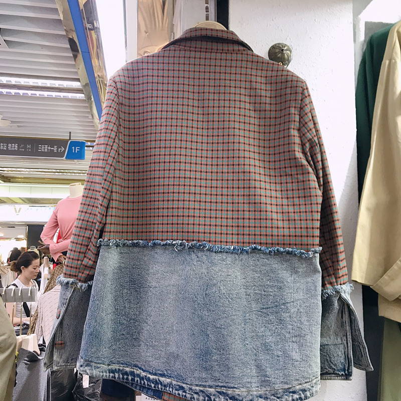 

Women's Suits & Blazers Autumn chess blazer women's fashion denim splice s lady jacket loose sleeve long casual spring TO9C, 1# shoe box