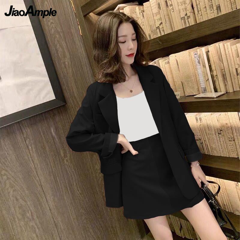 

Two Piece Dress Women's Suit Jacket Skirt Two-piece 2021 Fall Elegant Coat Midi Skirts Set Female Korean Fashion Professional Blazers, White