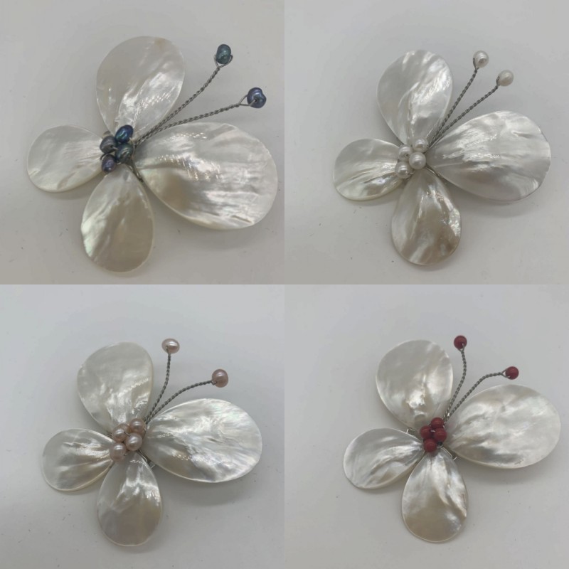 

Fashion Handcrafted Natural Butterfly Brooch White Sea Shell Turquoise Pearl Agate Pins Elegant Women's Corsage Jewelry