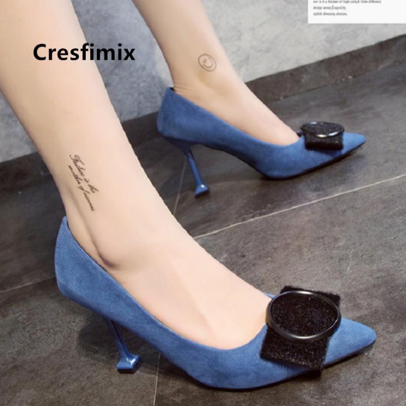 

Dress Shoes Women Cool High Quality Blue Heel Pumps Female Cute Sweet Black Office Stylish Comfy E5531