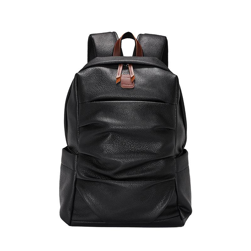 

Backpack Laptop Men PU Leather Male Bag Fashion Casual Luxury Designer Large Capacity Travel School 2021, Black