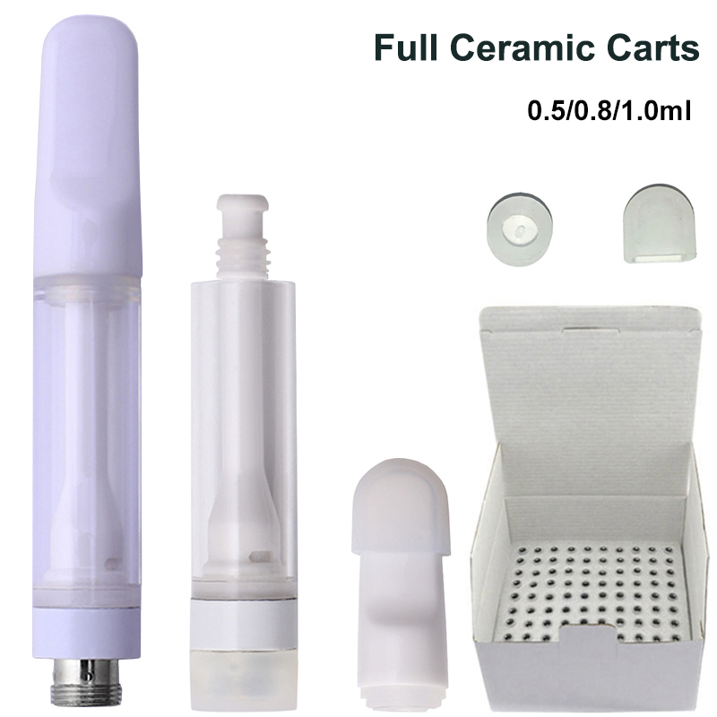 

Full Ceramic Carts 0.5ml 0.8ml 1.0ml Atomizers Pressed Snap Push On Tips Pure Ceramics Coil Thick Wax Oil Empty Vape Cartridges