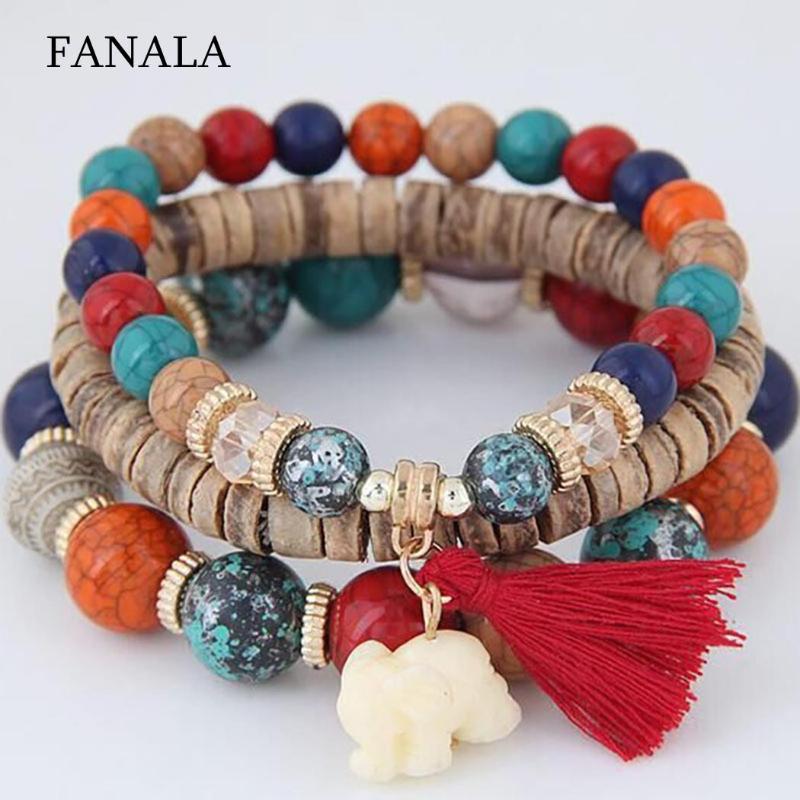 

Beaded, Strands Elephant 3pcs/Set Animal Tassel Pendant Beads Bracelets Elastic, Black