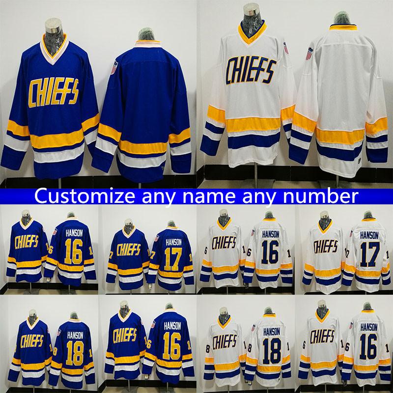 

NHL Hanson Brothers Charlestown Chiefs SlapShot Movie Blue White Stitched hockey Jerseys Custom any name and number