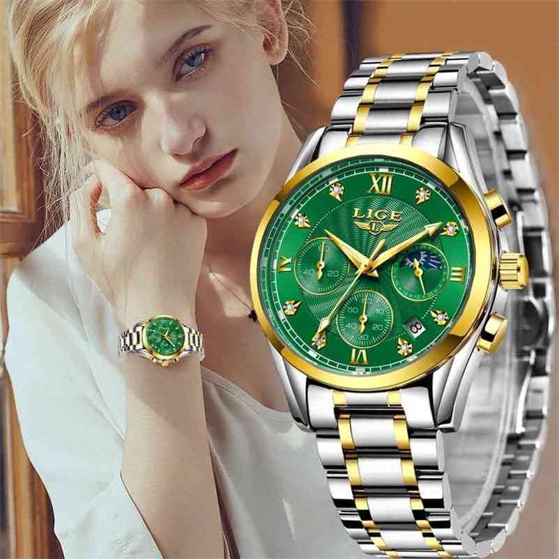 

LIGE Gold Women Watch Business Quartz Ladies Top Brand Luxury Female Wrist Girls Clock Relogio Feminin +Box 210616, Silver blue l
