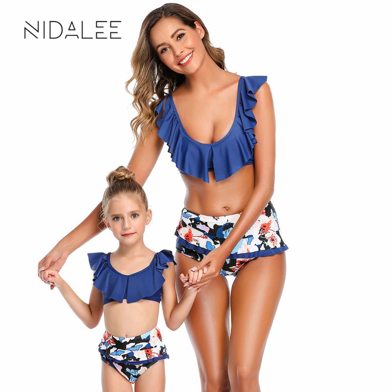 

Split Prite Bikins Sexy High Waist Swimwear Brazil Sell Women's Swimsuits Lotus Leaf Bikini Set Beach Wear One-Piece Suits