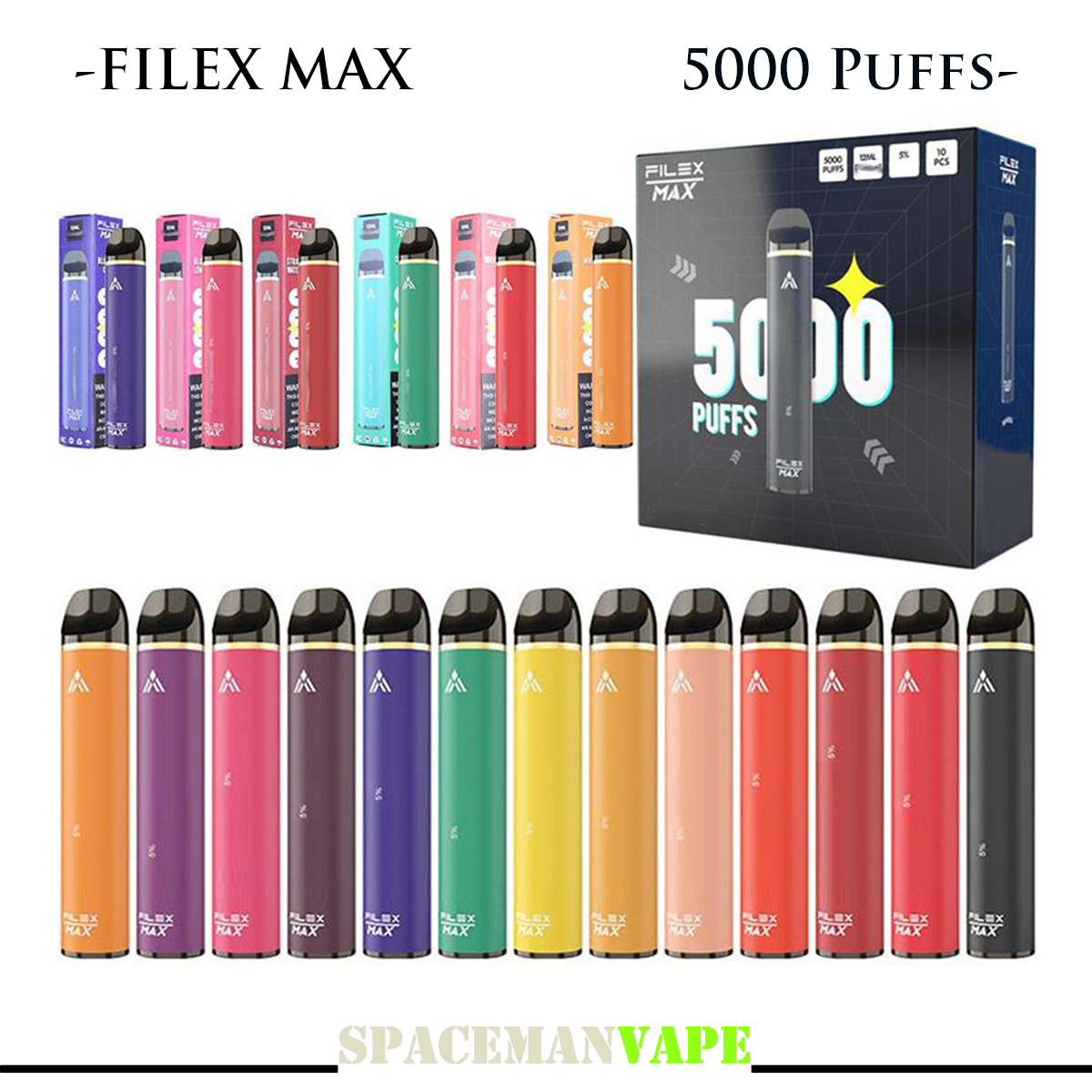 

Authentic Filex Max 5000 Puffs Disposable Vape Pen E Cigarette With 12ml Pre-filled Pod Device 1100mah Rechargeable Battery 13 Colors vs Vca
