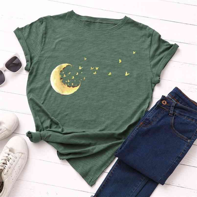 

Summer Women T Shirt Plus Size 5XL Cotton Creative Moon Print Female Short Sleeve Oversized Tshirts Casual Graphic Tee Tops 210708, Shiny green