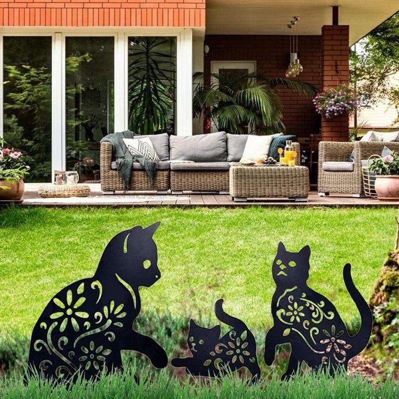 

Cat Shaped Silhouette Art Metal Outline Garden Decor Kitten Statue Peg 2D Figure Ground Insert Decorations
