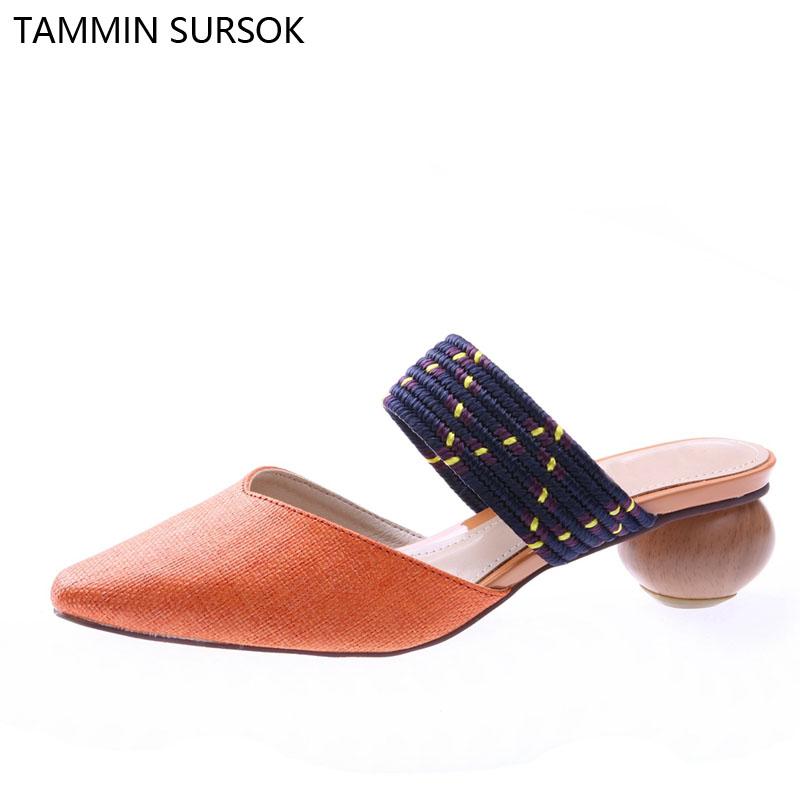 

Slippers British Style Summer Square Head Wooden Root Heel Shoes Low With A Word Color Matching Women's, Black