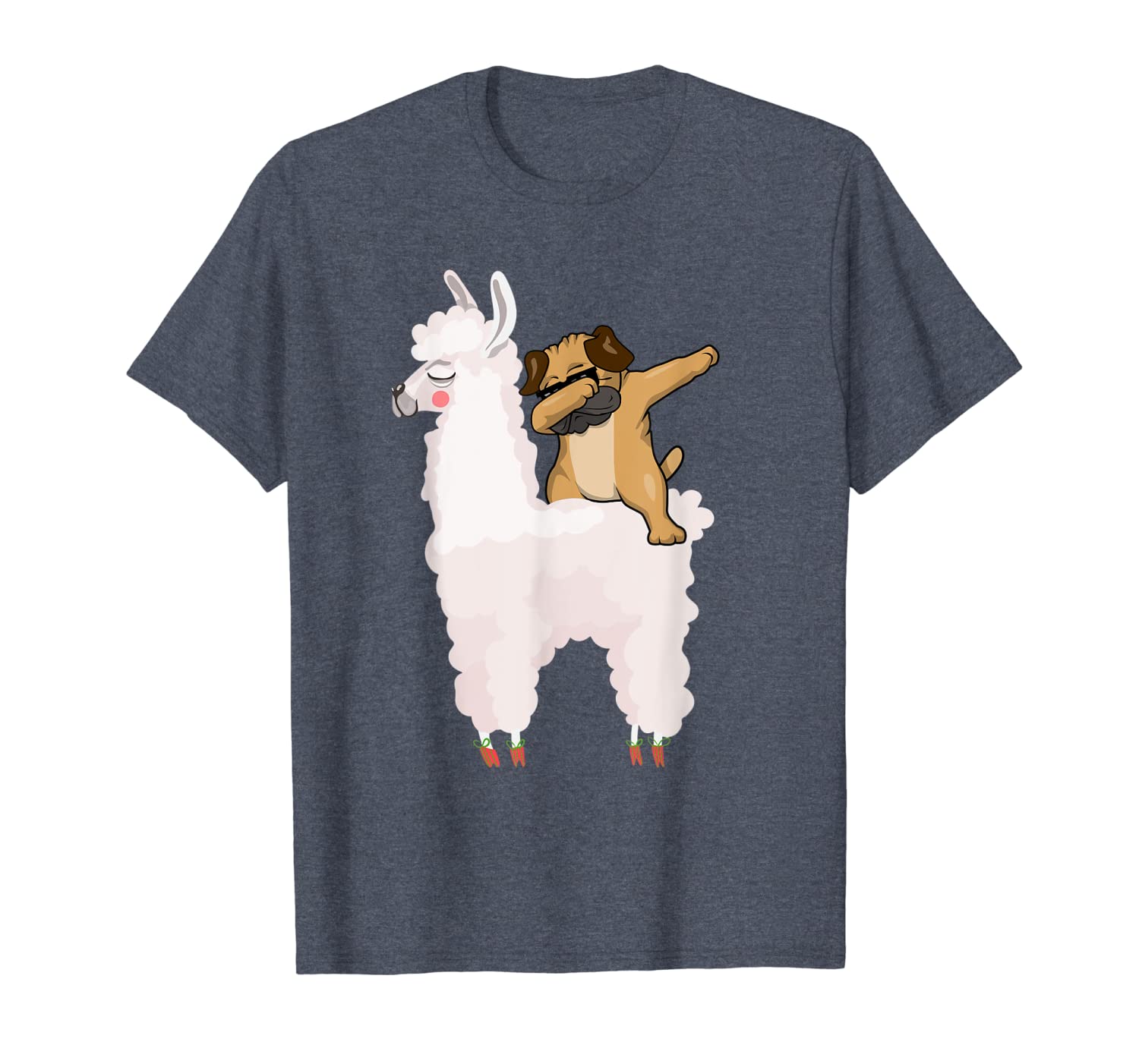 

pug dabbing rides llama cute animals t shirt, White;black