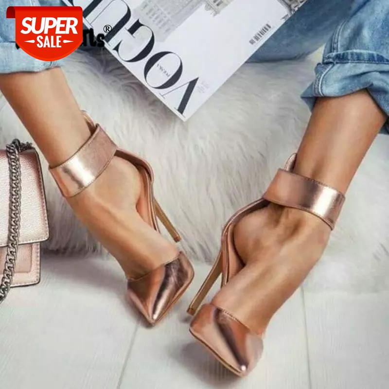 

dropship golden patent leather shoes pointed toe thin high heels pumps fashion ankle buckle women wild pumps size 35-40 #gp7m