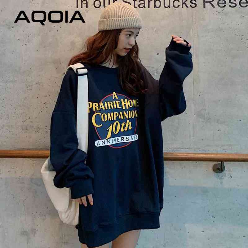 

Winter Streetwear Loose Letter Printing Long Women's Sweatershirts Hoodies Oversize O Neck Plus Size INS Female Pullovers 210521, Sku