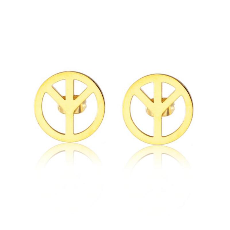 

Stud Stainless Steel Delicate Gold Peace Sign Women Fashion Earrings Jewelry Gift For Him