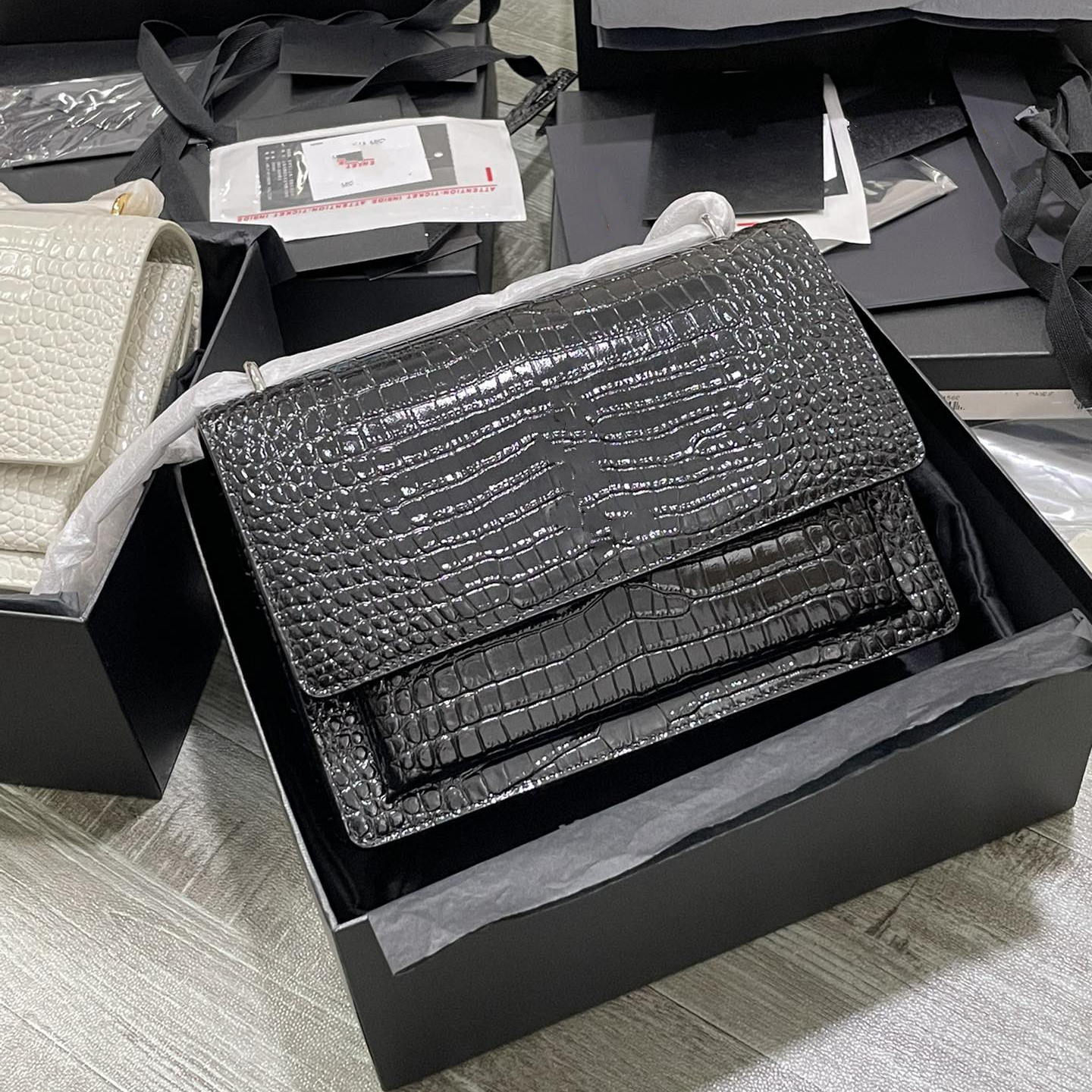 

Alligator Totes Handbag Classic women sunset bag with chain purse, Gold