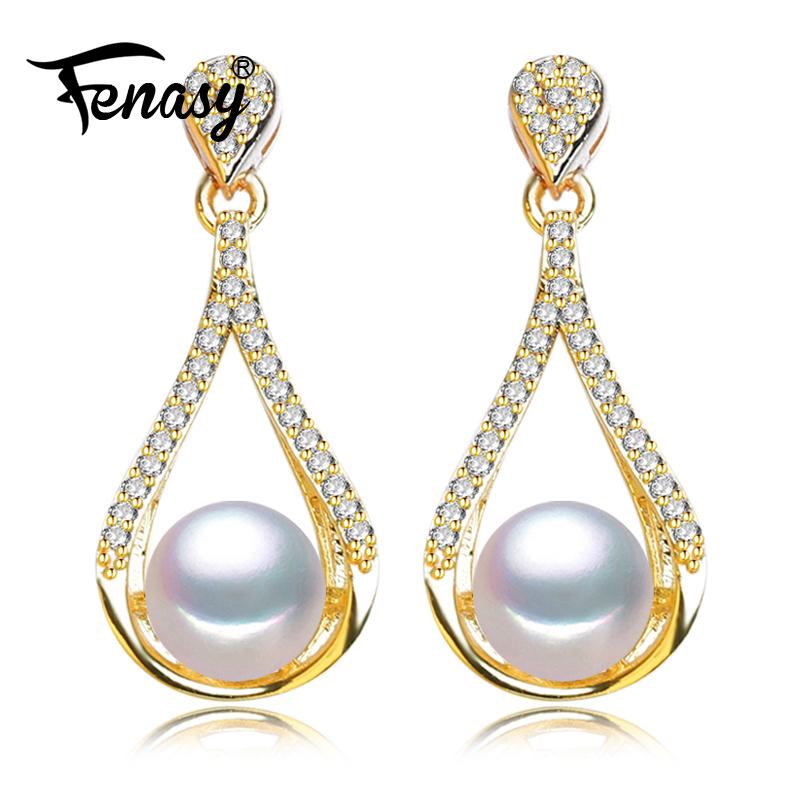 

Dangle & Chandelier FENASY Natural Freshwater Pearl Gold Color Luxury Stud Earrings Wedding Engagement Bohemian Party Jewelry, Silver